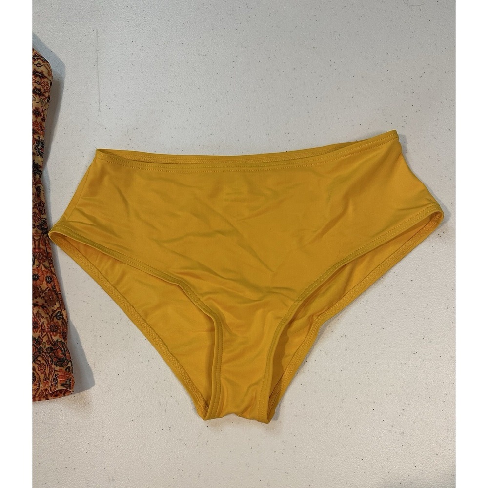 Womens Tankini Swimsuit 2 Piece Small Orange Yellow Boho Floral Mandala Full Set - Picture 2 of 16